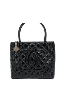 Chanel Reissue Tote Bag Quilted CC Logo Black Silver Patent Leather